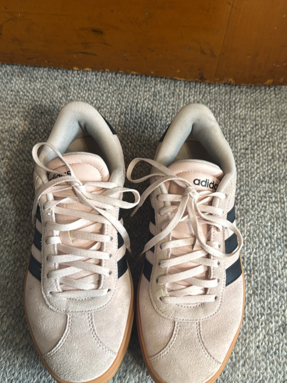 Adidas VL Court Women's Pale Pink Suede Sneakers with Black Stripes